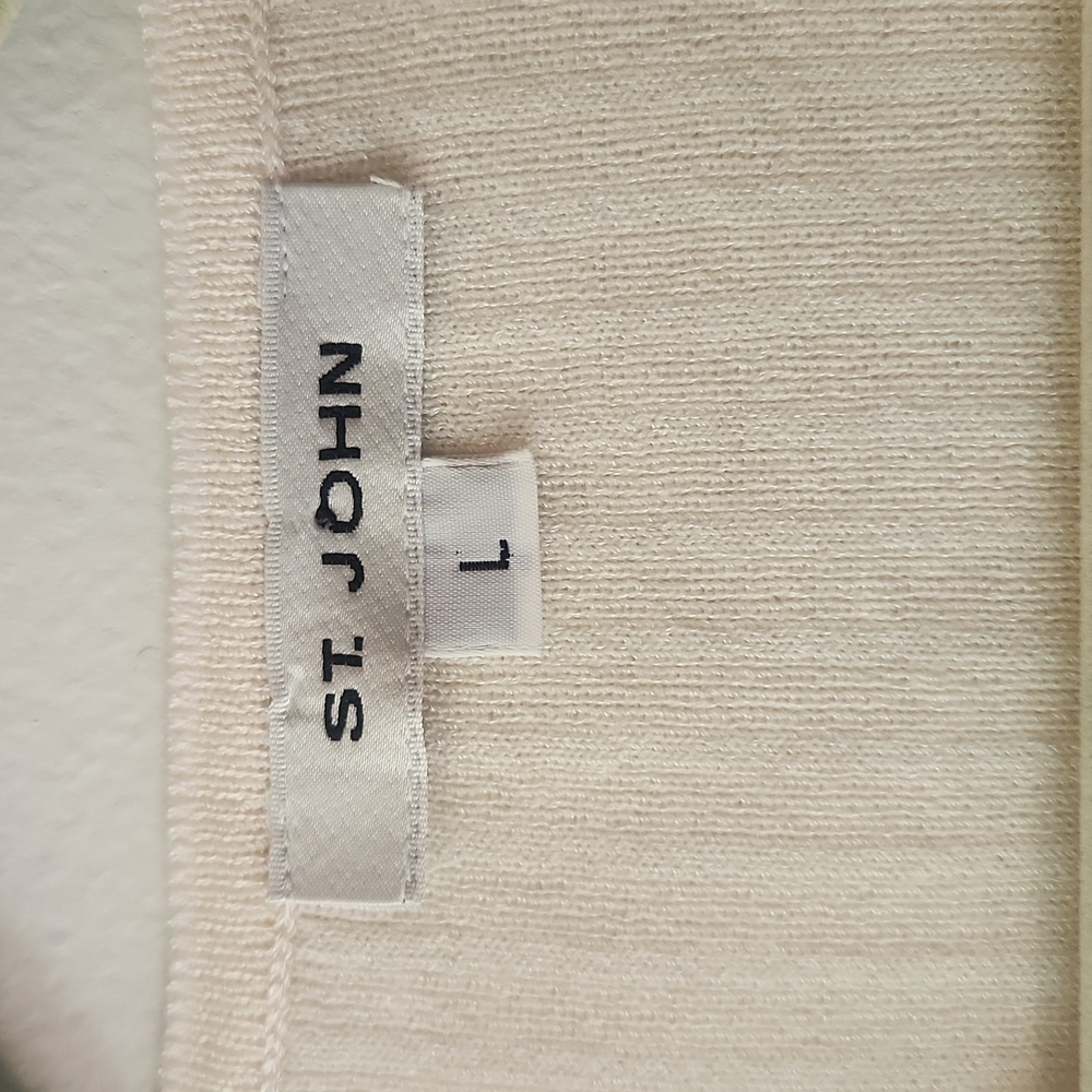 St. John Large Top Santana Knit Cream Ribbed Short Sleeve Office Minimal Capsule - Picture 4 of 10